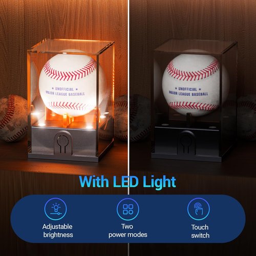 Leshein Baseball Display Case - LED Lighted Acrylic Holder for Memorabilia | UV Protected Clear Design