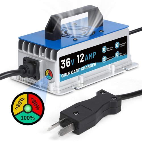 12 AMP 36 Volt Golf Cart Charger for Club Car, EZGO & Yamaha, IP67 Waterproof & Trickle Charge, 36 Volt Golf Cart Battery Charger Full Auto Charge with Crowfoot Plug, 16FT Cable for Lead-Acid Battery