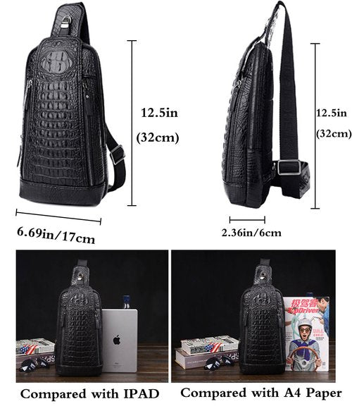 FiveloveTwo Mens Sling Bags Crocodile PU Shoulder Crossbody Chest Bag Satchels Hiking Daypack Dark Brown