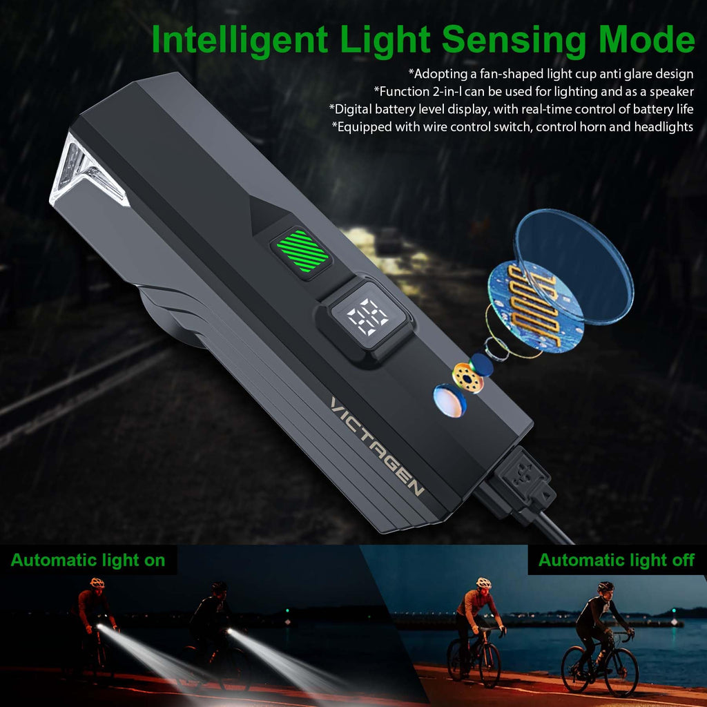 Victagen Ultra Bright USB Rechargeable Bike Light Set, Powerful Bicycle Front Headlight and Back Taillight, 5 Light Modes Light for Bike, for Men Women Kids Road Mountain Cycling