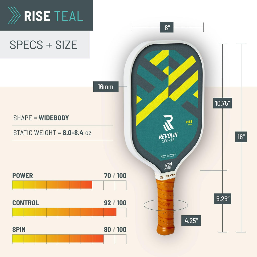 Rise Pickleball Paddle – Widebody Design for Control & Comfort, Increased Vibration Dampening, Great for All Skill Levels, USAP Approved, Made in USA