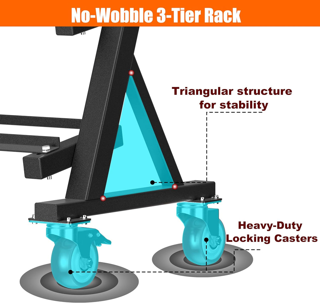 Regine Switzerland Heavy Duty 3-Tier Dumbbell Rack - 1200LBS Weight Storage Organizer for Home Gym