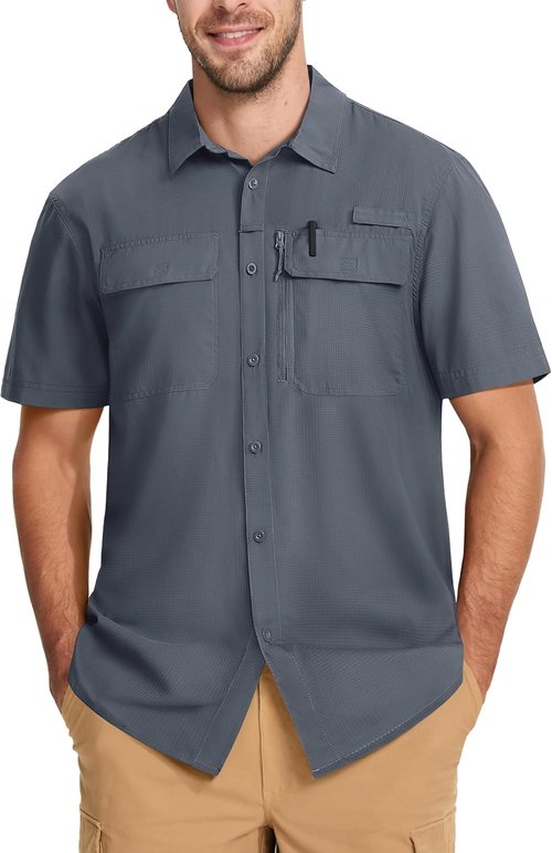 MAGCOMSEN Men's Fishing Shirt - UPF 50+ Sun Protection | Quick Dry, Short Sleeve, Ideal for Hiking & Safari