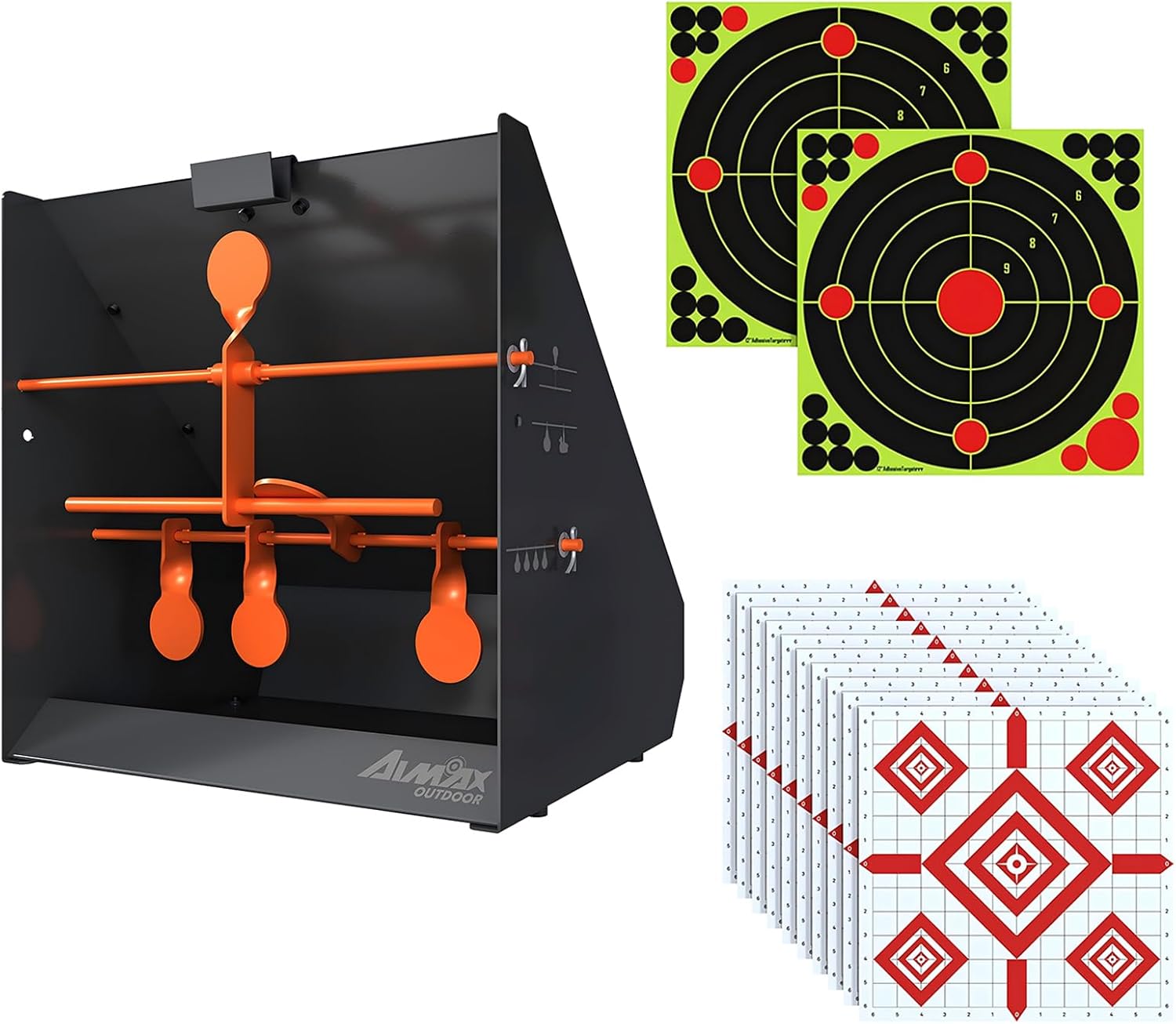 Pellet Gun Target Trap - 12 Paper Targets & 4 Resetting Metal Targets for Airgun & Rifle Practice