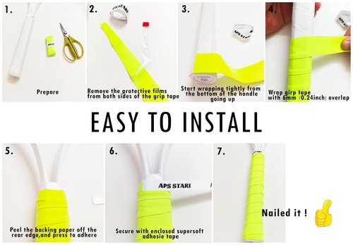 APSSTARI Tennis Racket Overgrip, 6-Pack Precut Anti-Slip Grip Tape, Dry-Feel (Hihg-Vis Green)