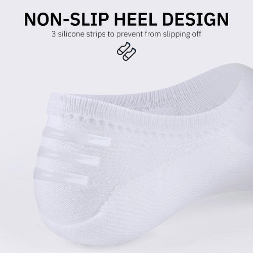 CLOSEMATE No Show Ankle Socks for Women Cushioned Low Cut Non Slip with Silicone Grips 6 Pairs(6White, Size S)