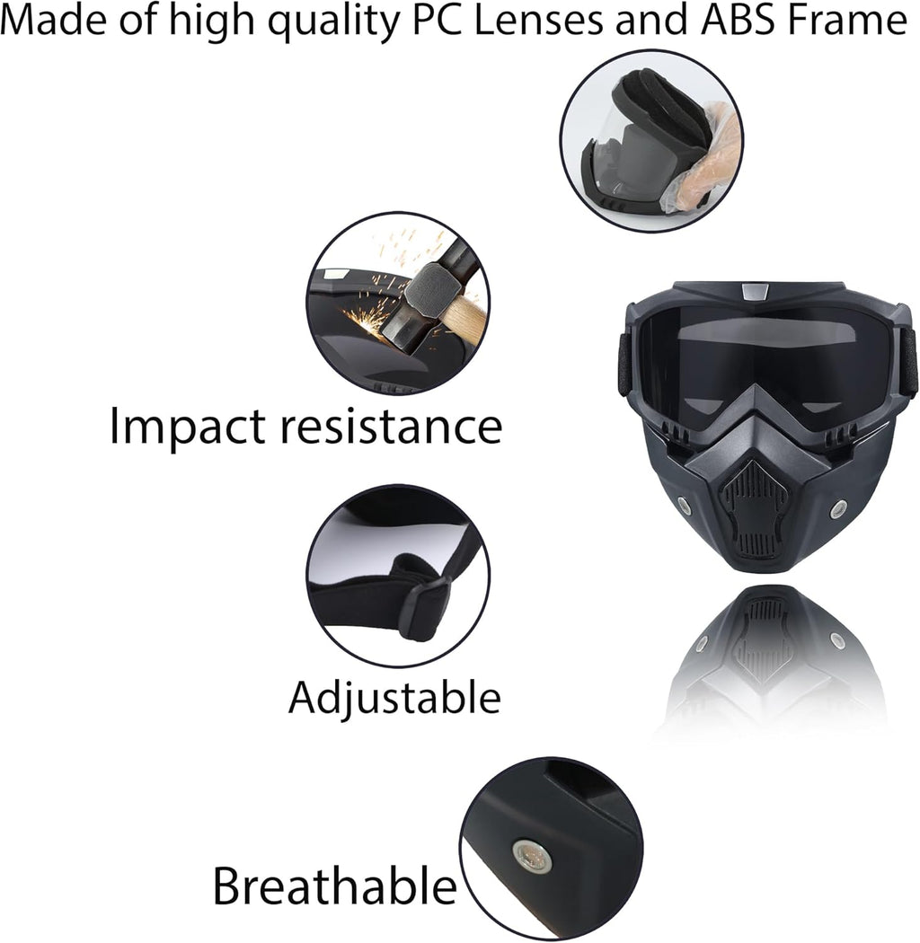 Paintball Mask - Anti-Fog Motorcycle Helmet Goggles with Removable Face Mask | Adjustable Motocross Eyewear