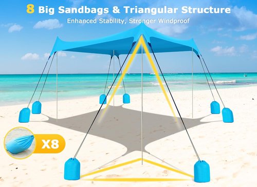 Gorich Beach Tent - UPF50+ Sun Shelter with 8 Sandbags | Windproof Pop-Up Canopy for Family & Camping