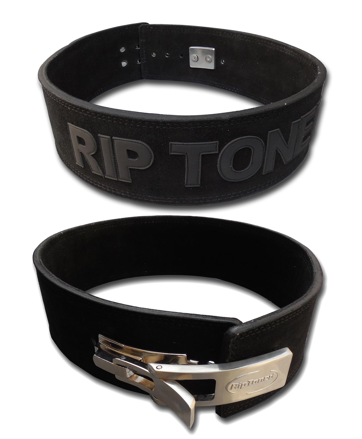 Weight Lifting Belt by Rip Toned - 10mm 4-Inch Leather Lever Belt - Bonus Lifting Straps for Men & Women - Back Support for Weightlifting, Powerlifting, Bodybuilding (Black, Large)
