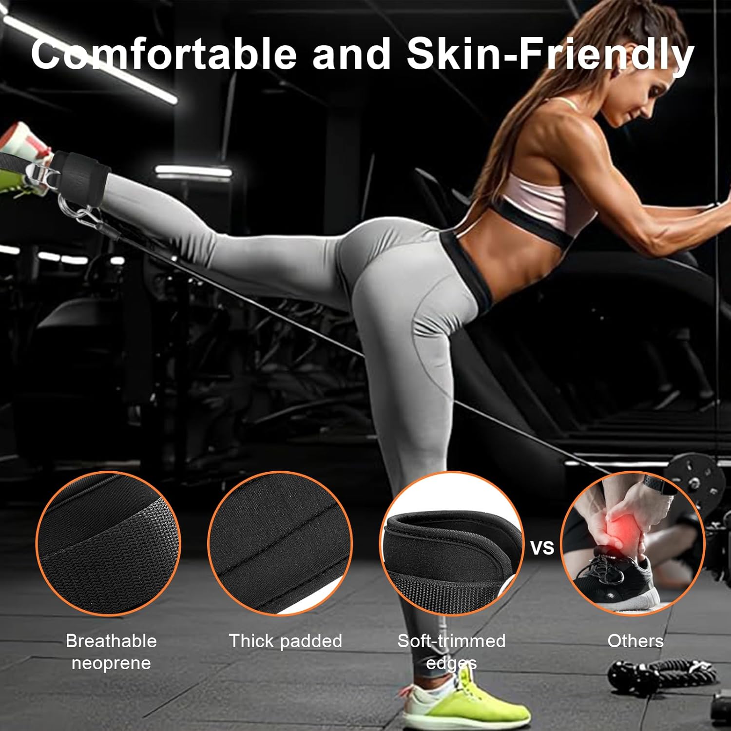 Skiennix Ankle Straps for Cable Machine - Comfortable Padded Neoprene, Adjustable Cuffs for Glute Kickbacks & Leg Extensions