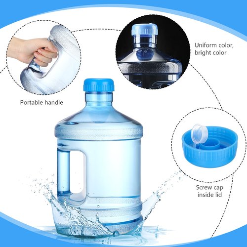 Hoolerry 1 Pieces Water Bottle 1 Gallon Round Plastic Water Jug with Handle Reusable Leak Proof Bottle for Gym Sports Office Daily Cold Liquids Drinking Use, Blue
