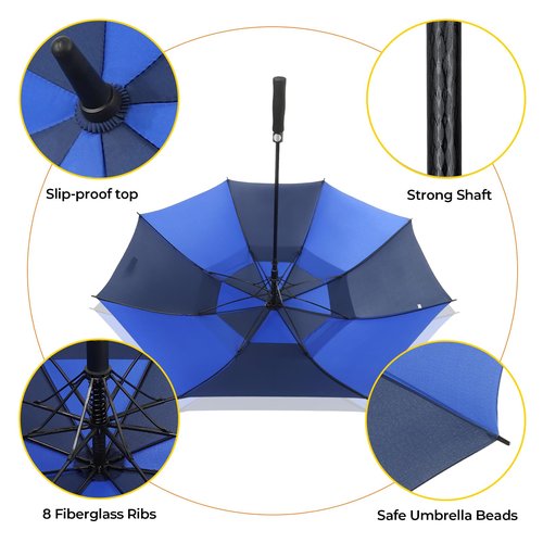LLanxiry Automatic Open Golf Umbrella 54/62/68/72 Inch, Extra Large Windproof Vented Double Canopy Stick Umbrella, 210T Pongee Waterproof SPF 50+, Fiberglass Ribs Steel Shaft, EVA Grip for Golf & Commute