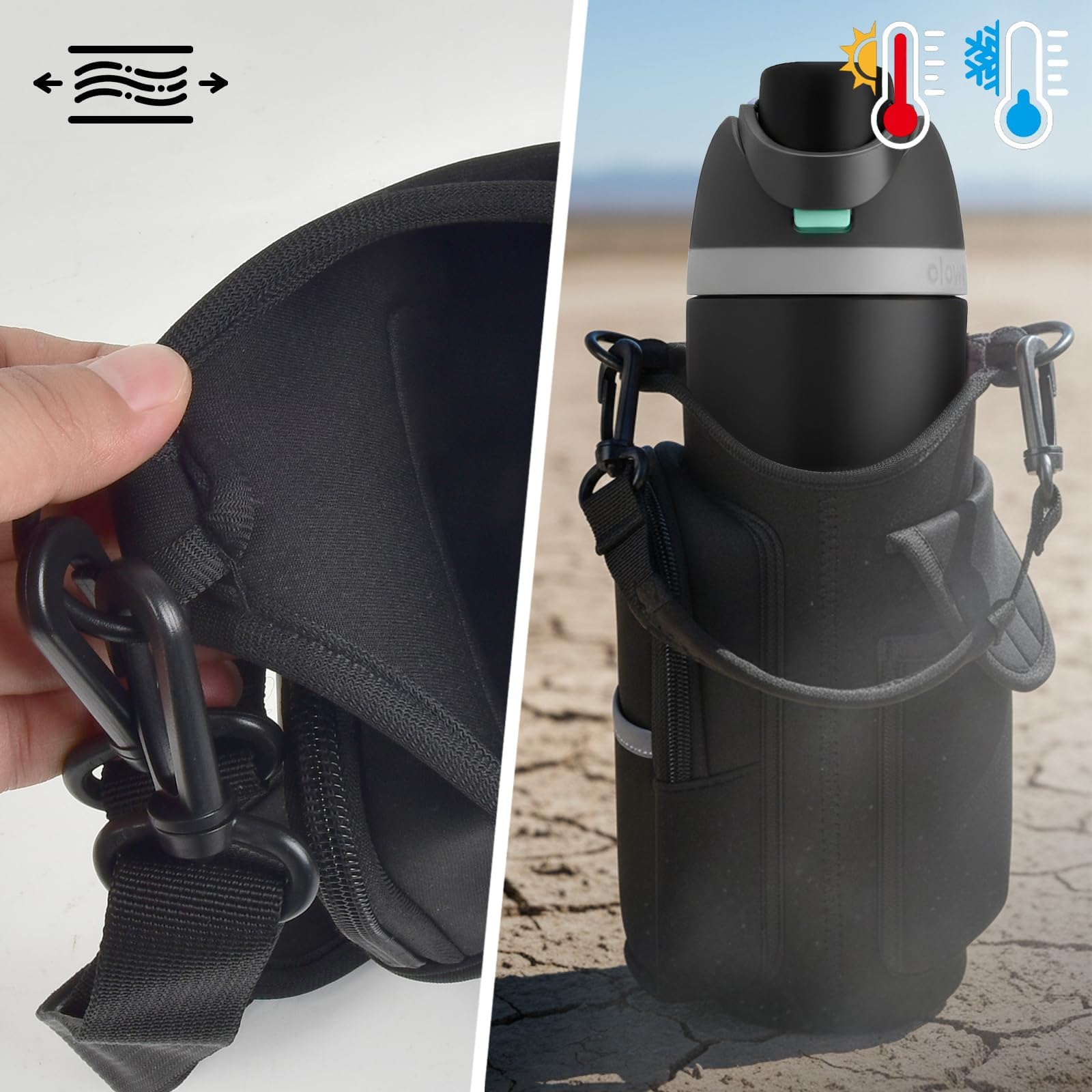 Steadtep Magnetic Gym Water Bottle Sleeve with 14 Strong N52 Magnets - for MagSafe iPhone & Large Flasks, Insulated Carrier for Ninja Blast Portable Blender, 32oz 40oz 50oz Bottles, Gym Bag with Phone