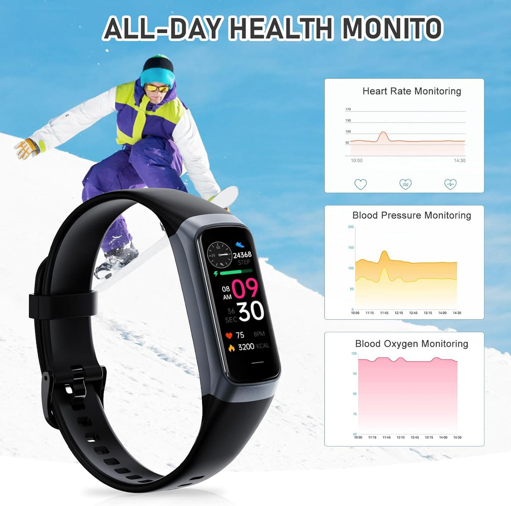 Skiennix Fitness Tracker - 24/7 Heart Rate, Blood Pressure & Sleep Monitoring | 1.1" AMOLED Screen, Waterproof