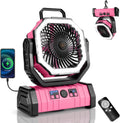 Odoland 30000mAh Camping Fan - Rechargeable LED Lantern & Oscillating Tent Fan | Portable with Remote, 4 Speeds, Pink
