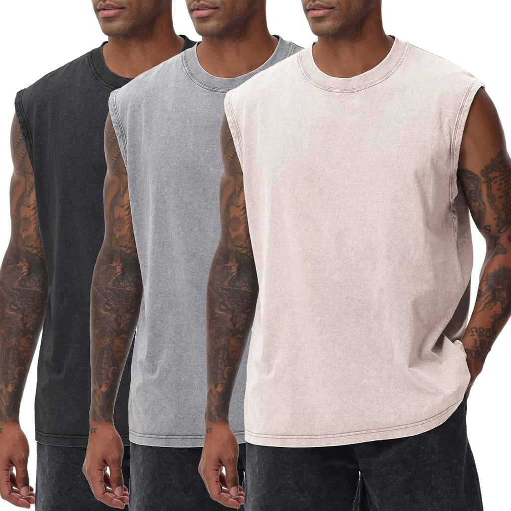 Skiennix Men's Workout Tank Tops - Sleeveless Gym Muscle Shirt in Acid Wash | Loose Fit Tee