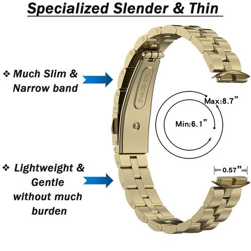NINKI Gold Band Compatible for Fitbit Luxe Band,Luxury Stainless Steel Slim Strap for Fitbit Luxe Replacement Bands for Fitbit Luxe & Luxe Special Edition Women Men Gold
