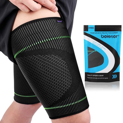 Thigh Compression Sleeves Hamstring Support: 20-30 mmhg Anti Slip Thigh Sleeve by Beister (Pair), Leg Brace Wrap for Sore Hamstring, Groin, Muscle Sprains, Tendinitis, Workouts, Sciatica Pain