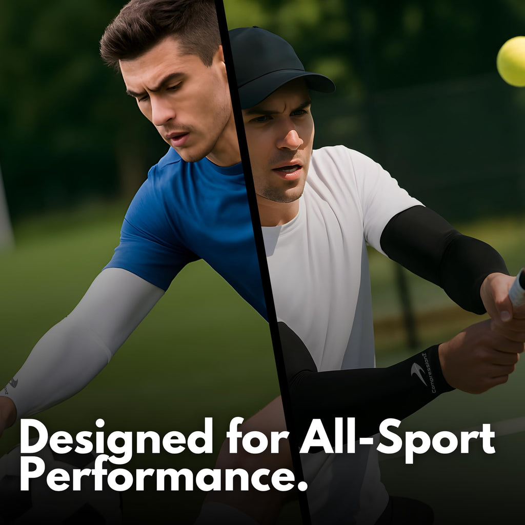 CompressionZ Compression Arm Sleeves for Men & Women| Cooling UV Sun Protection Elbow Pain Relief for All Sports and Recovery