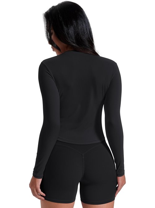 AVGO Long Sleeve Shirts for Women Workout Tops Gym Top Breathable Yoga T Shirt Running Sportwear Slim Fit Activewear (Black, Medium)