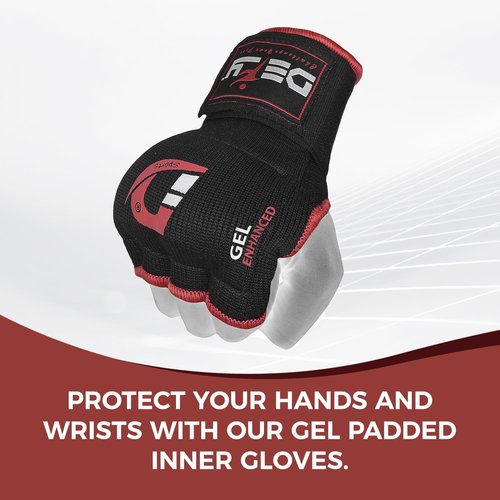 DEFY Padded Inner Gloves - Gel Padded Knuckle Protection for Boxing & MMA - 75cm Long Strap Pair