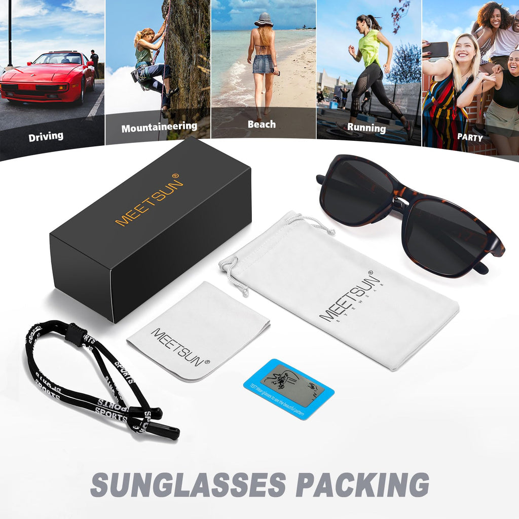 MEETSUN Polarized Sports Sunglasses for Women Men Driving Running Cycling Fishing Sun Glasses UV400 Protection Tortoise Frame-Gray Lens