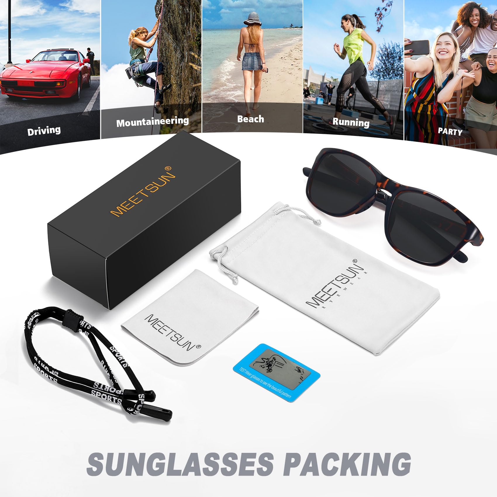 MEETSUN Polarized Sports Sunglasses for Women Men Driving Running Cycling Fishing Sun Glasses UV400 Protection Tortoise Frame-Gray Lens