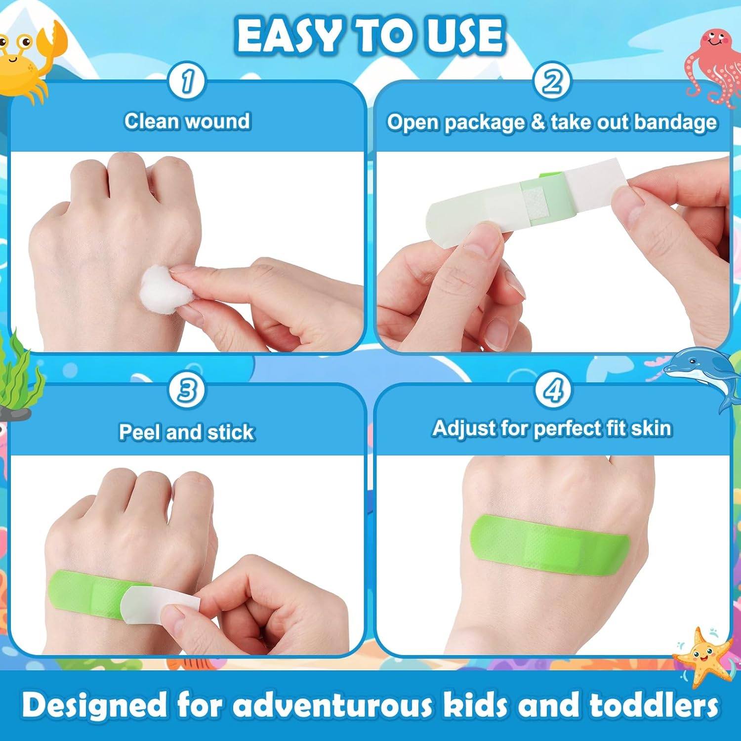 Sublaga Kids Cartoon Bandages - 300 Pcs Colorful Waterproof Adhesive Bandages for Toddlers & Children