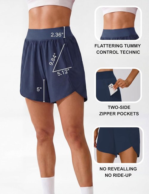 BMJL Women's Athletic Shorts - High Waisted, Lightweight Workout & Running Gym Shorts with 2 Zipper Pockets | Quick Dry