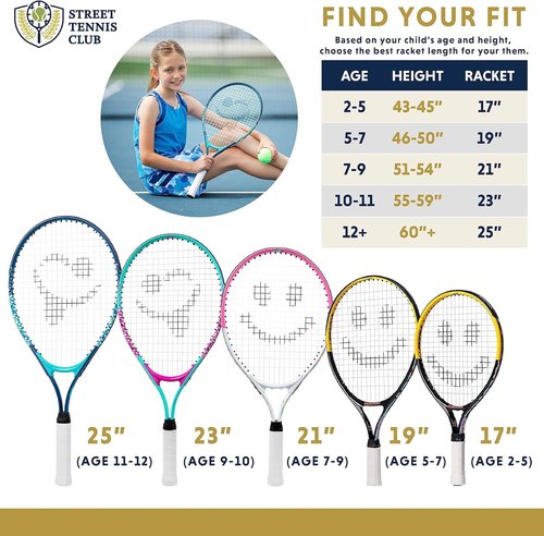 Kids Tennis Racket with Training Videos – 19 Inch Aluminum Youth Tennis Racket with Neoprene Handle for Children Age 5-12 – Learn Faster and Play Better by Street Tennis Club, Pink/White
