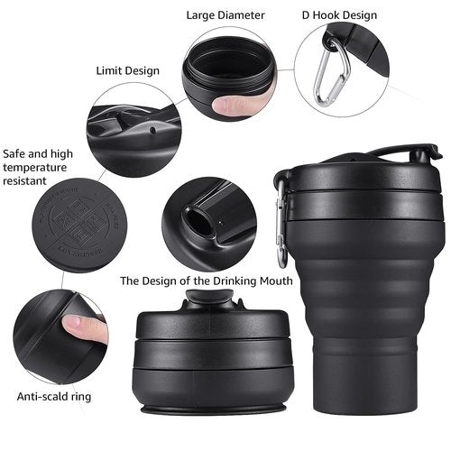 Egoldto Collapsible Coffee Cup, 16 OZ 480ml Silicone Travel Folding Cup, Leak Proof BPA Free Portable Cup, Travel mug with Lids for Camping hiking