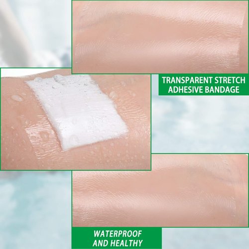 Treela 50 Pieces Waterproof Shower Patch 9 x 9 Inch Transparent Stretch Adhesive Bandage Protective Shower Bandage Cover Waterproof Transparent Film Clear Adhesive Dressing