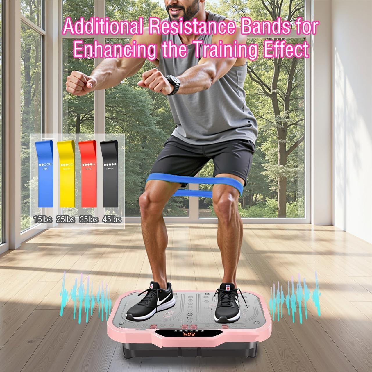 Skiennix Vibration Plate Exercise Machine - Whole Body Fitness Platform with Bluetooth & Resistance Bands | Pink