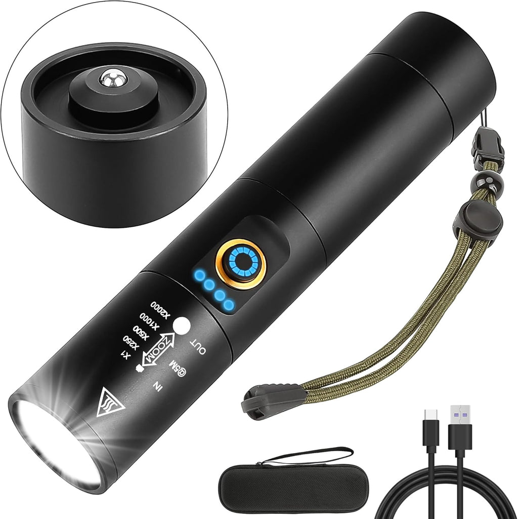 Skiennix Rechargeable Flashlight - 2000 Lumen Super Bright LED with 5 Modes | USB-C Battery Powered for Outdoor Use