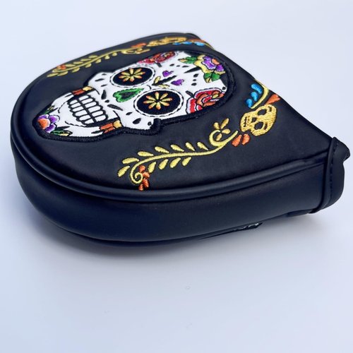 Golf Mallet Putter Cover with Magnetic Closure, Mallet Putter Headcover PU Leather - New Golf Club Covers Mallet Headcover, Skull Style Golf Gifts for Men (Black)
