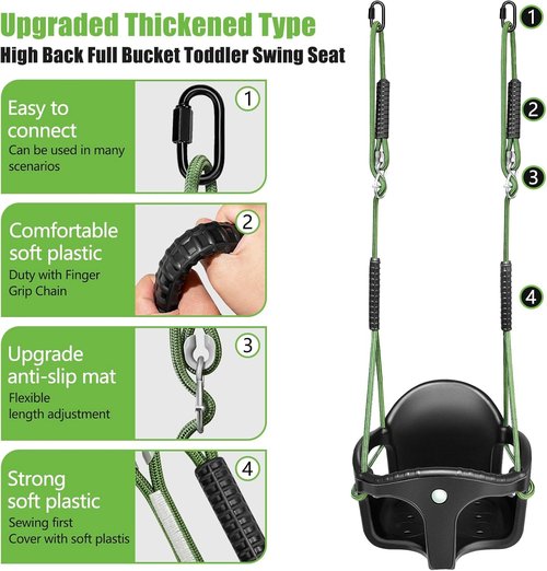 Dakzou High Back Full Bucket Toddler Swing Seat - Upgraded Heavy Duty Design | Fully Assembled, Black