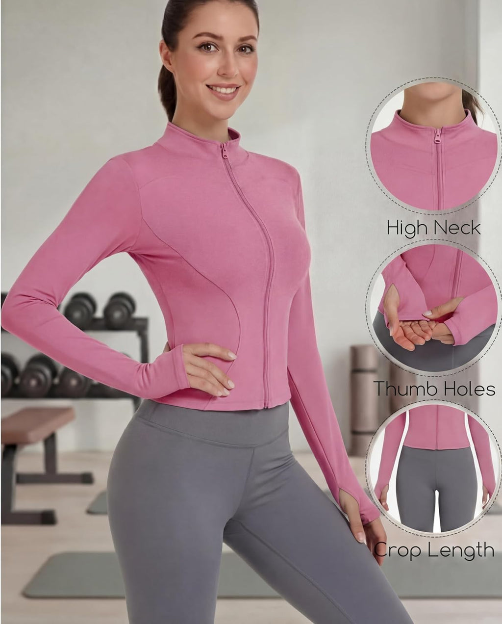 Shyyween Women's Workout Jacket - Slim Fit Cropped Zip-Up Athletic Top with Thumb Hole | 3 Pack