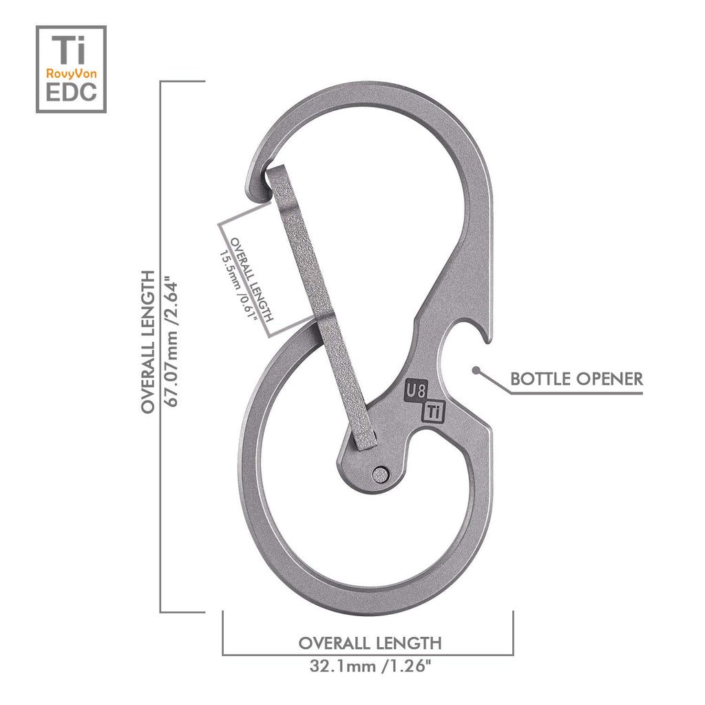 RovyVon U8 Small Keychain Carabiner, Mini Key Pocket Clip, Titanium EDC with Bottle Opener, Multi Tool, Best, Heaty Duty, Emergencies, Man, Office