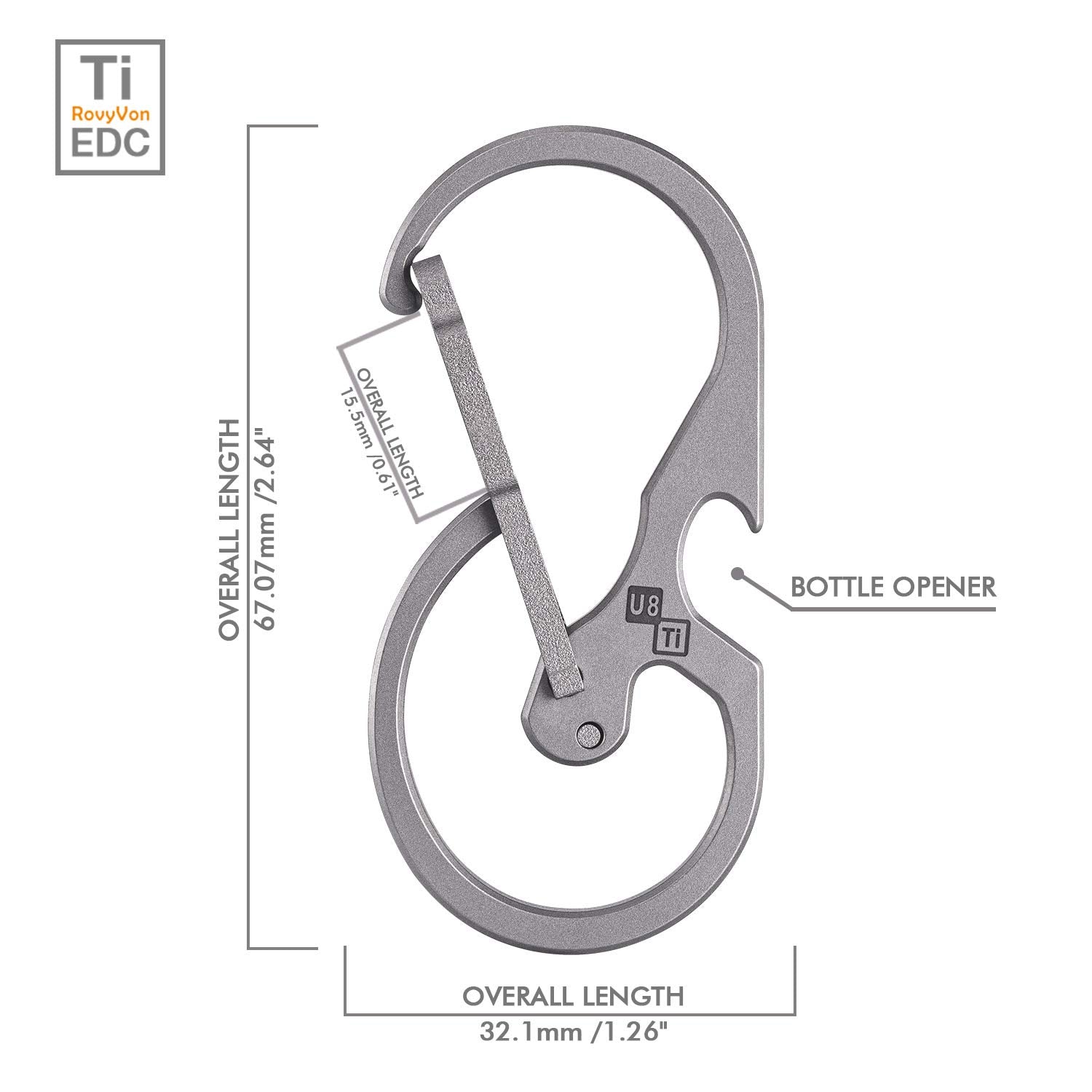 RovyVon U8 Small Keychain Carabiner, Mini Key Pocket Clip, Titanium EDC with Bottle Opener, Multi Tool, Best, Heaty Duty, Emergencies, Man, Office
