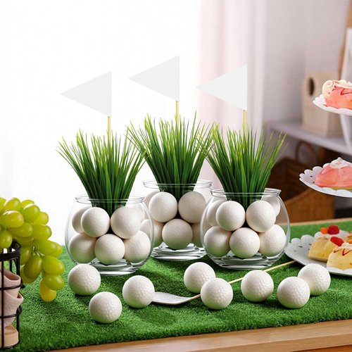 LemonRoad Golf Party Centerpieces - 6 Set Table Decorations with Artificial Grass & Flag Toppers