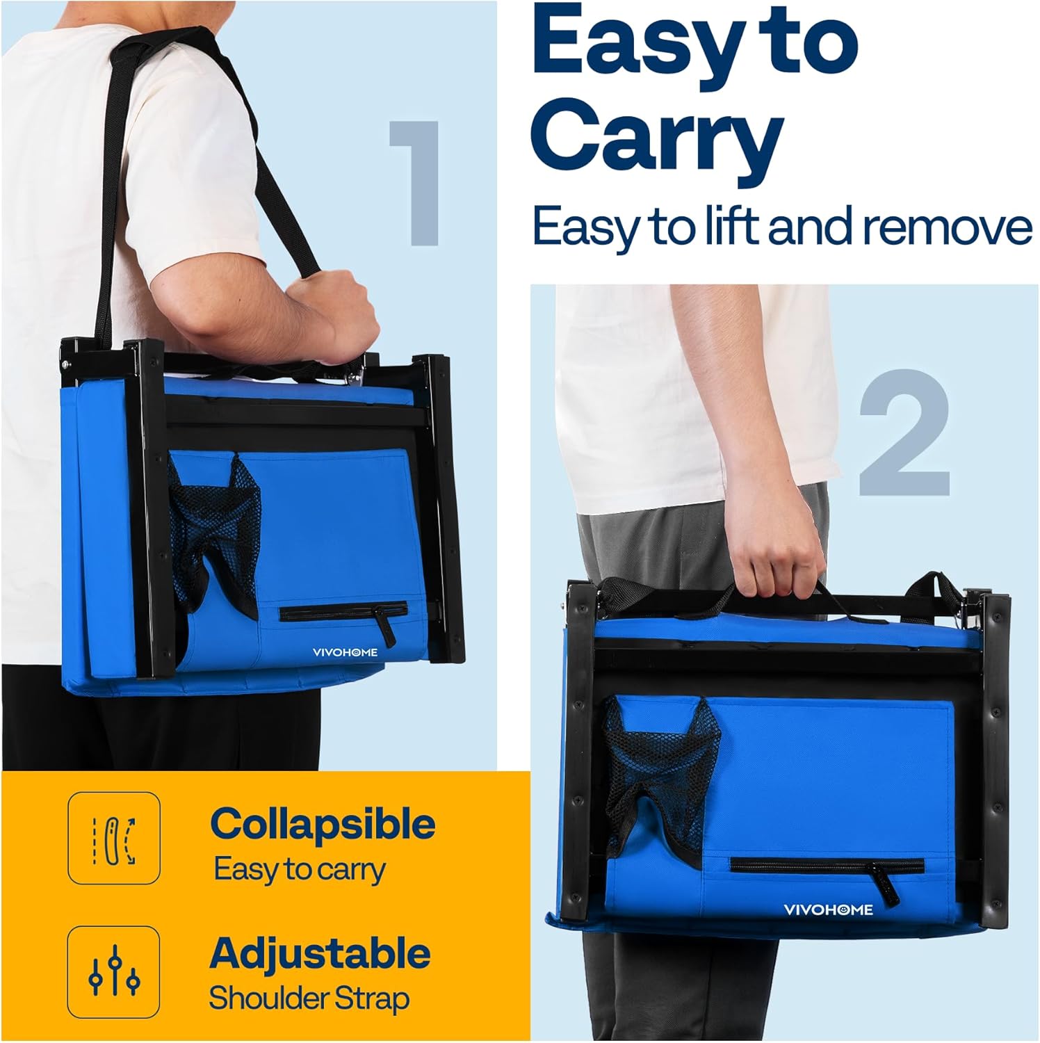 VIVOHOME Stadium Seats - Portable Bleacher Chairs with Back Support & Cup Holder | Blue, 2-Pack
