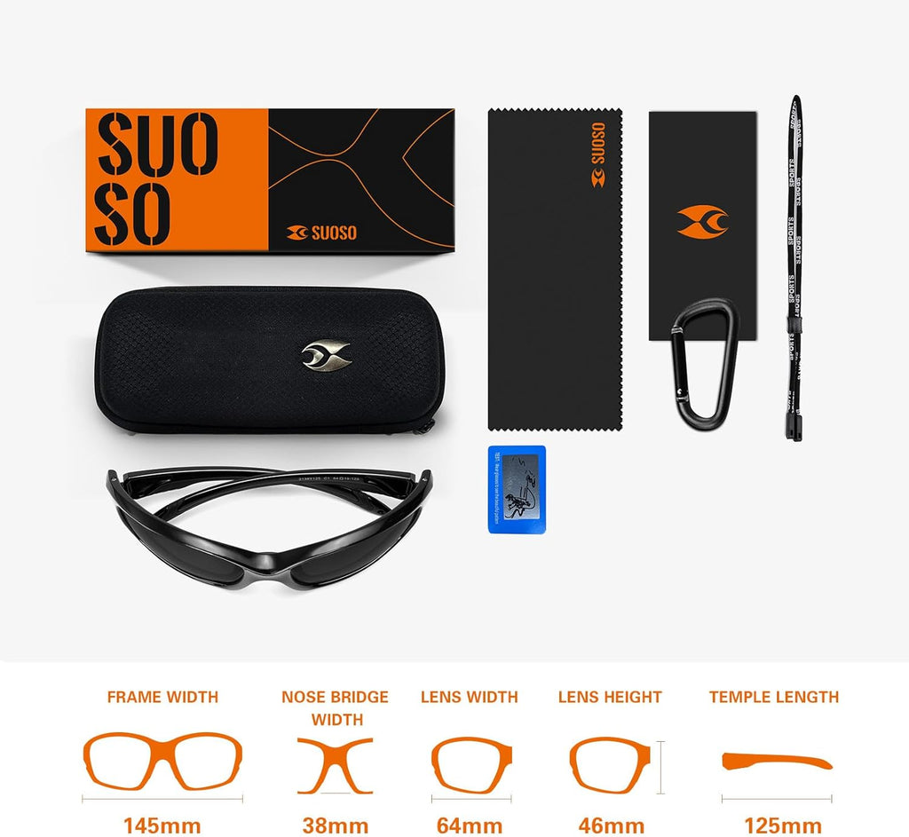 Suoso Polarized Sports Sunglasses for Men & Women - UV400 Protection Wrap-Around Goggles for Fishing & Driving