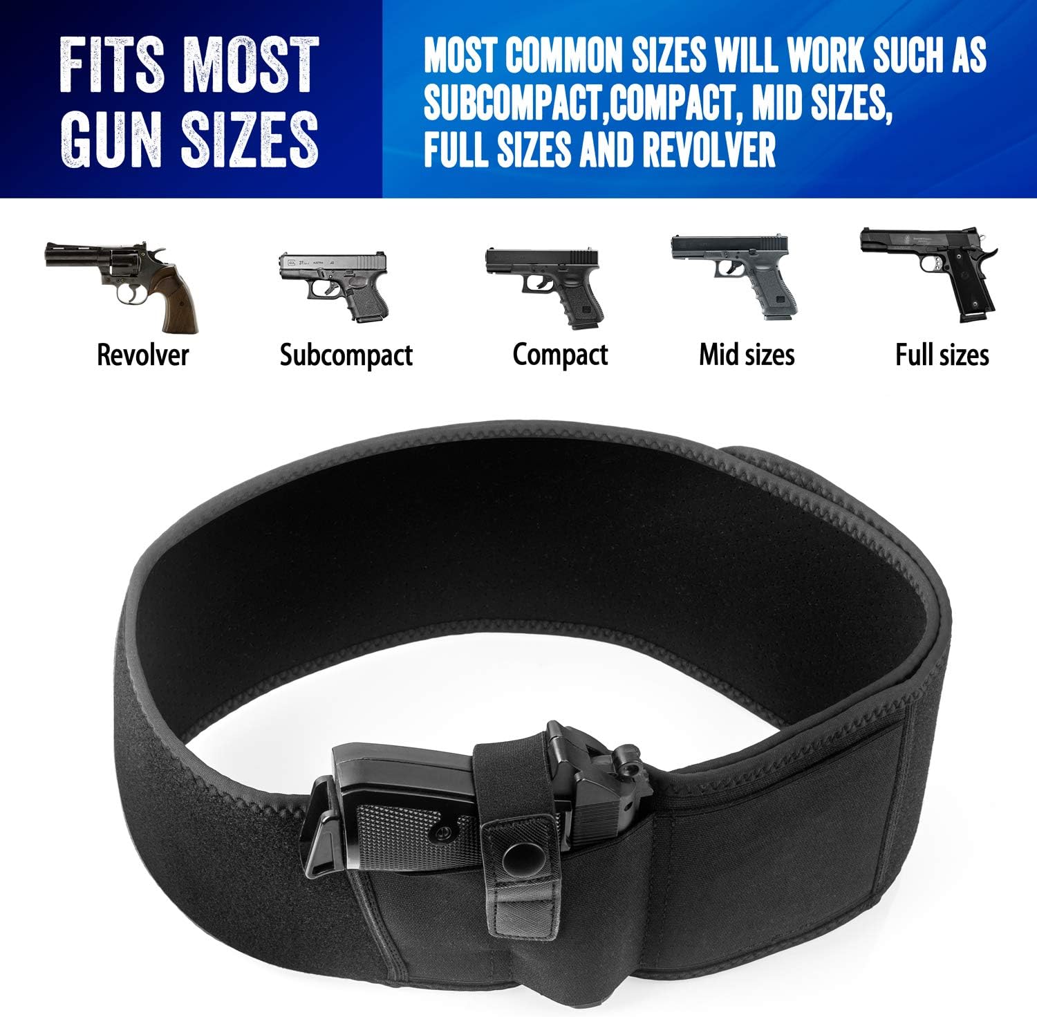 Skiennix Belly Band Holster - Most Comfortable IWB Gun Holster for Men & Women | Fits Most Pistols & Revolvers