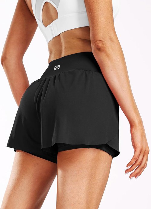 CADMUS Women's 2-in-1 Spandex Athletic Shorts - Comfortable Gym & Yoga Shorts with Pockets