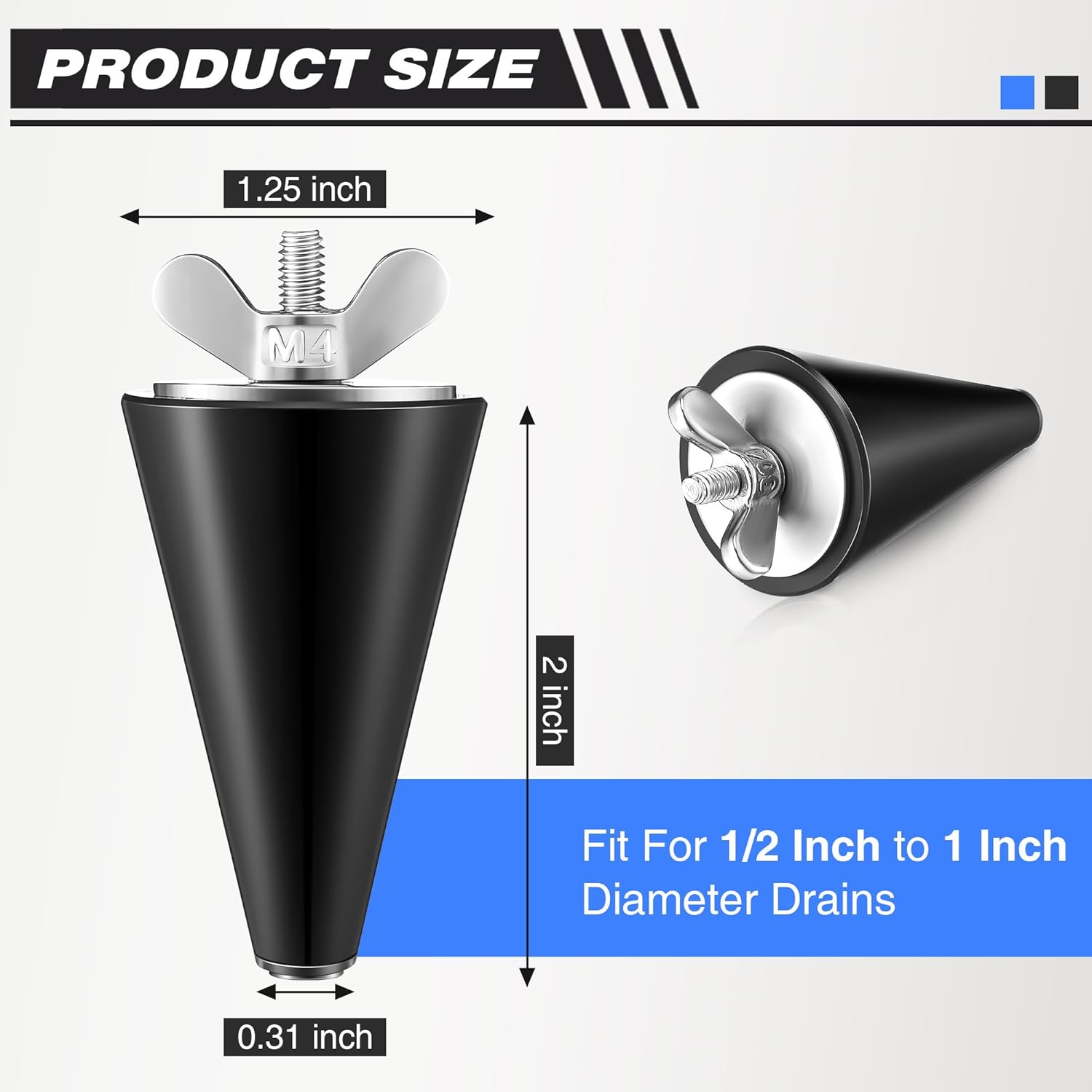 Skiennix Rubber Winter Boat Drain Plug - Long Tapered Stopper with Stainless Steel Head | Fits 1/2" to 1" Holes
