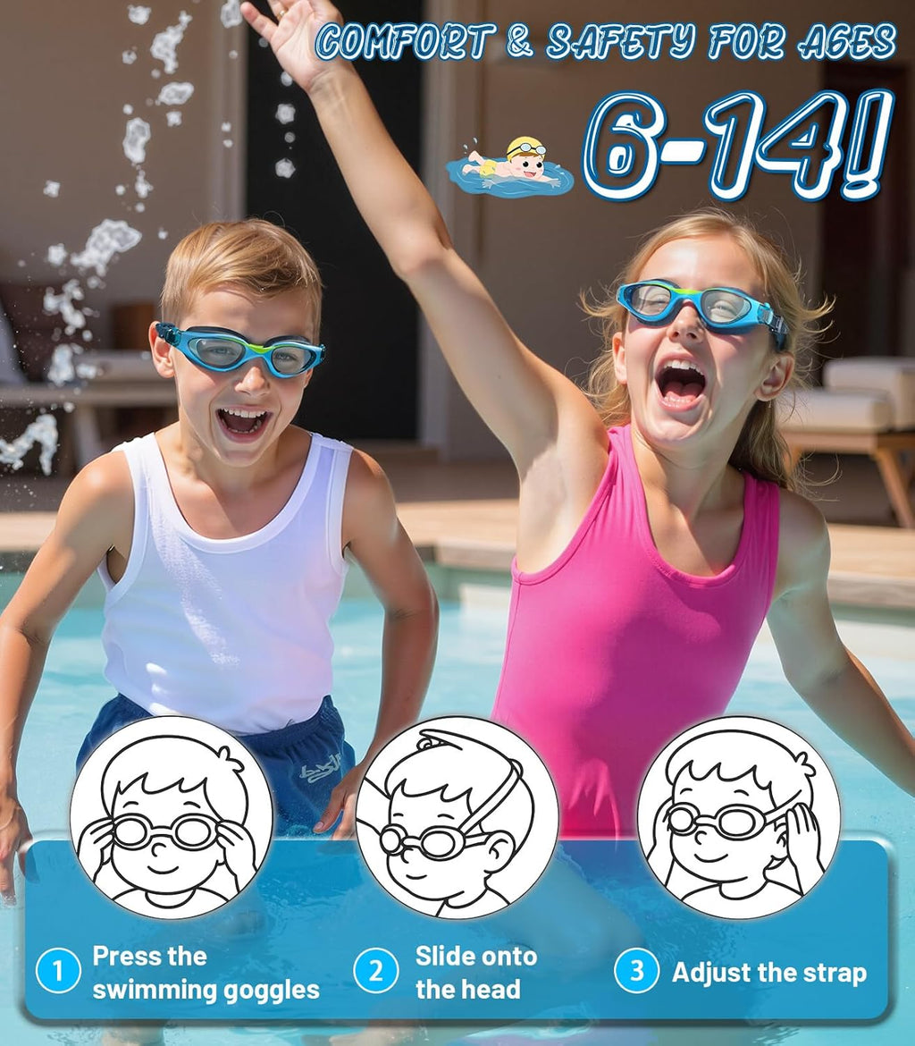 Swim Goggles for Kids | Anti-Fog UV Protection | Leakproof Design for Ages 6-14