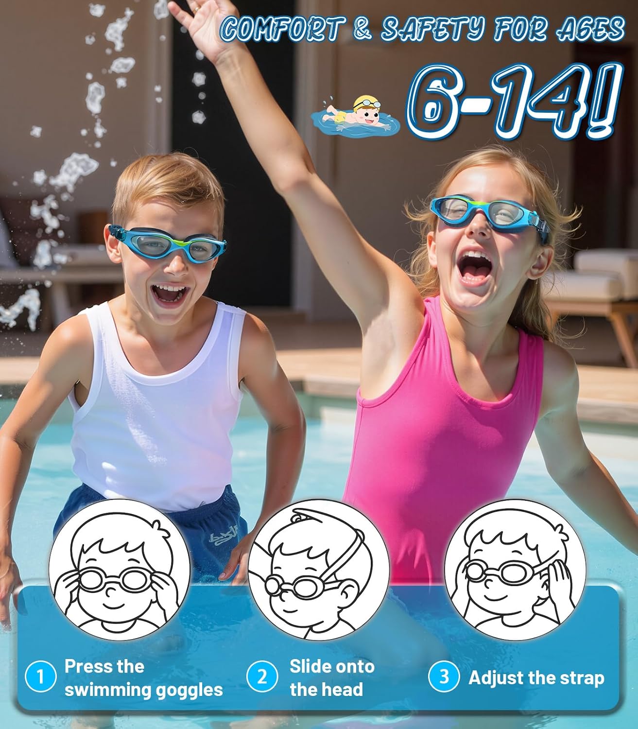 Swim Goggles for Kids | Anti-Fog UV Protection | Leakproof Design for Ages 6-14