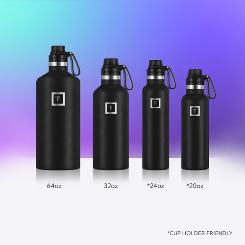 IRON °FLASK Camping & Hiking Hydration Flask with Spout, Narrow Mouth Insulated Stainless Steel Sports Water Bottle - Dark Rainbow 24 oz - Spout (1 Lid)