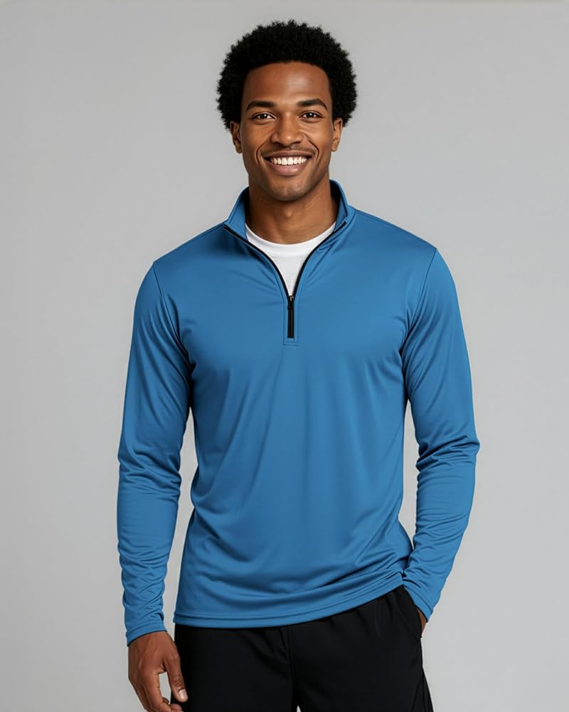 Real Essentials 3 Pack Men's Dry Fit Quarter Zip Long Sleeve Shirts Set G+Large+Standard