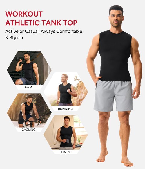 Nebility Mens Compression Shirt Tank Top Slimming Undershirt Workout Quick Dry Athletic Sleeveless Tummy Body Shaper - Black,X-Large